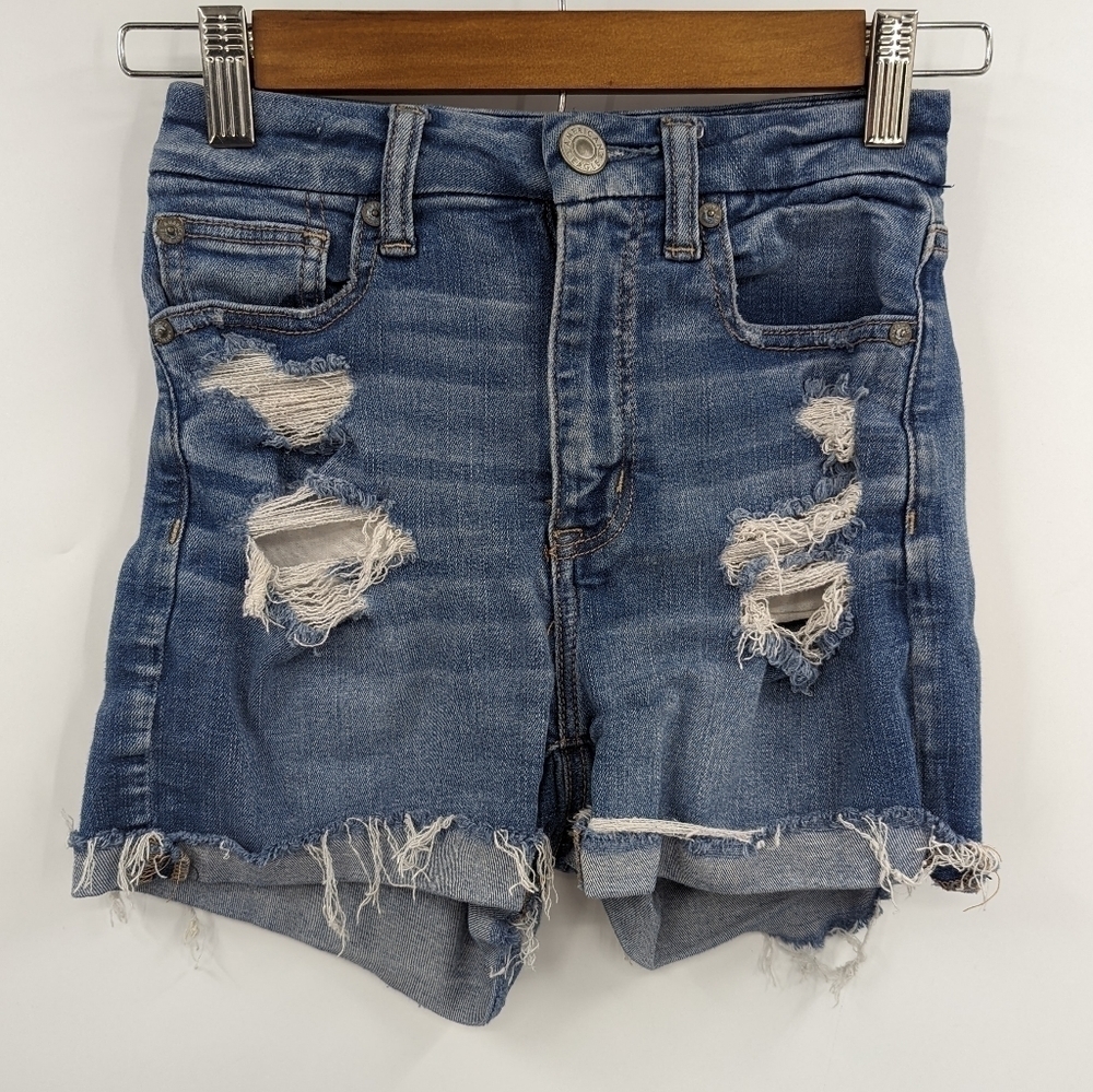 AMERICAN EAGLE Curvy Hi-Rise Shortie Denim Jean Shorts